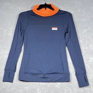 Pink Victoria Secret Sweatshirt Womens Small Blue Oversize Logo Front Cowl Neck